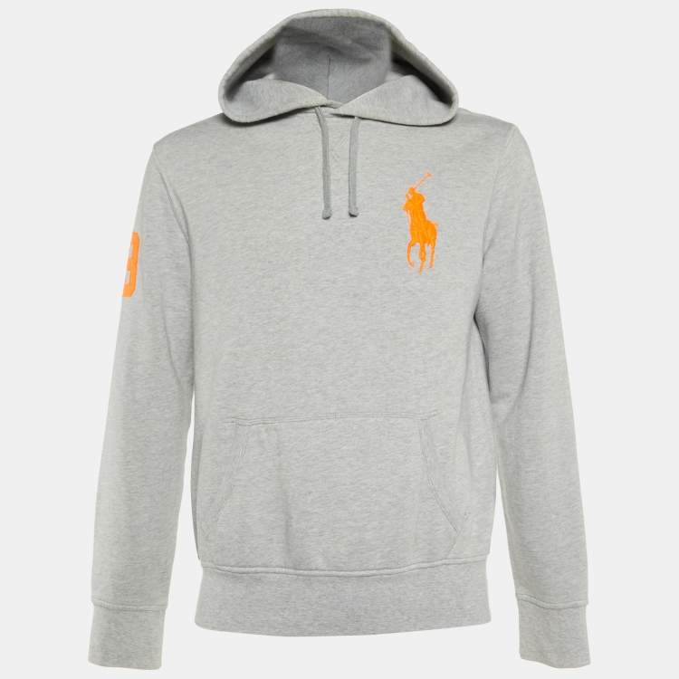 Pre Owned Polo Ralph Lauren Grey Cotton Logo Embroidered Hoodie M