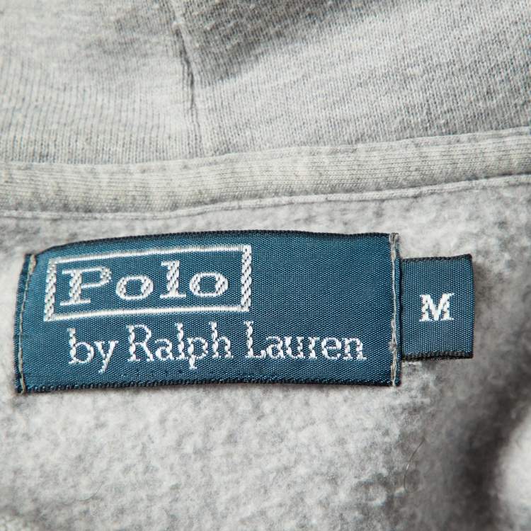 Pre Owned Polo Ralph Lauren Grey Cotton Logo Embroidered Hoodie M