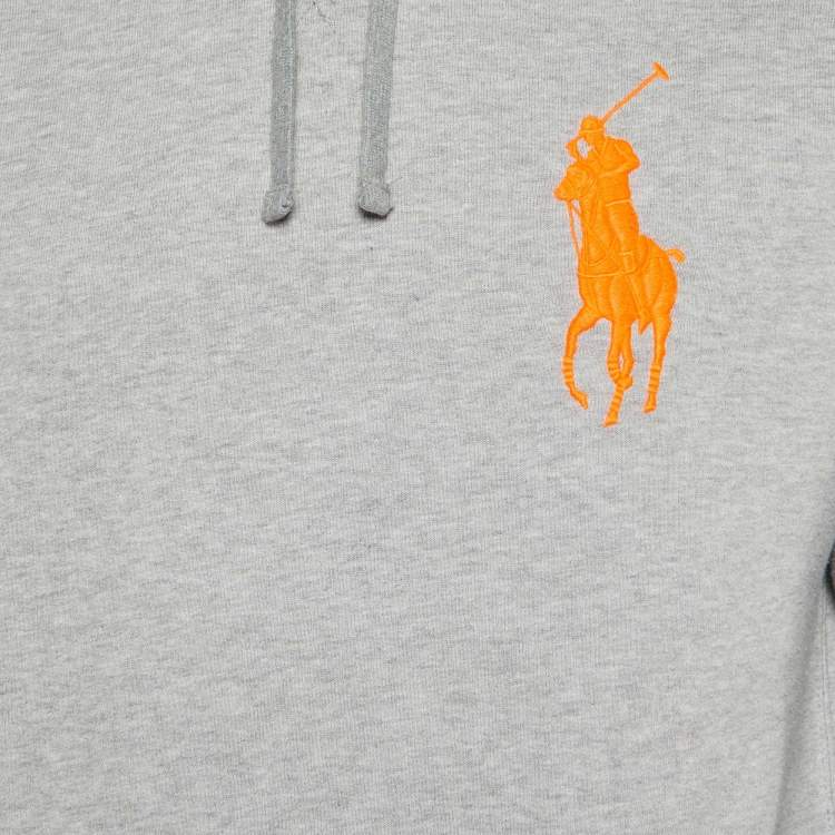 Pre Owned Polo Ralph Lauren Grey Cotton Logo Embroidered Hoodie M