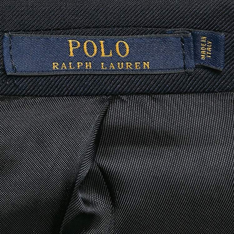 Pre Owned Polo Ralph Lauren Navy Blue Wool Applique Detail Single Breasted Blazer XL
