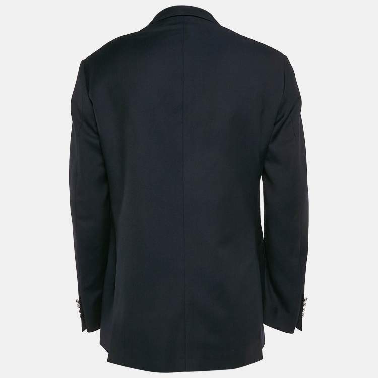 Pre Owned Polo Ralph Lauren Navy Blue Wool Applique Detail Single Breasted Blazer XL