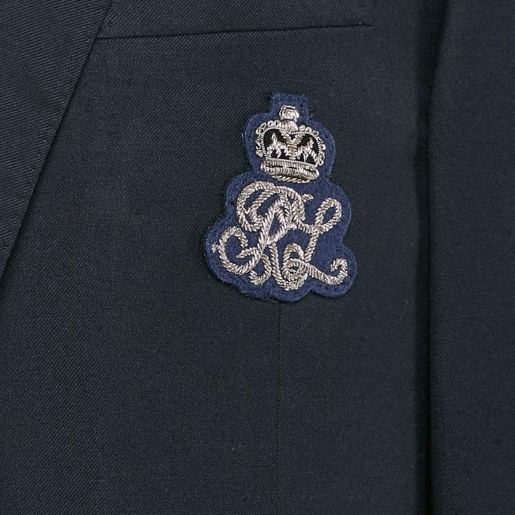 Pre Owned Polo Ralph Lauren Navy Blue Wool Applique Detail Single Breasted Blazer XL