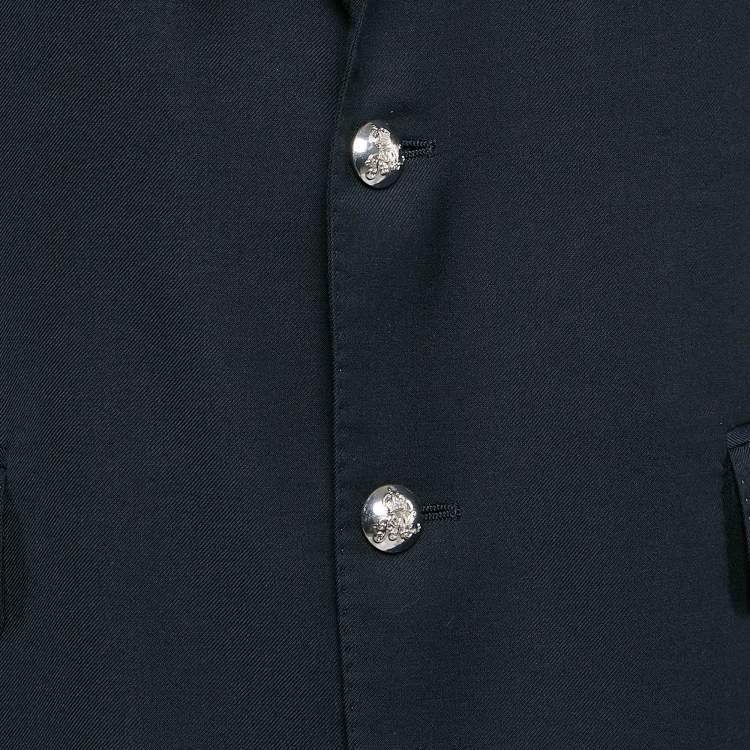 Pre Owned Polo Ralph Lauren Navy Blue Wool Applique Detail Single Breasted Blazer XL