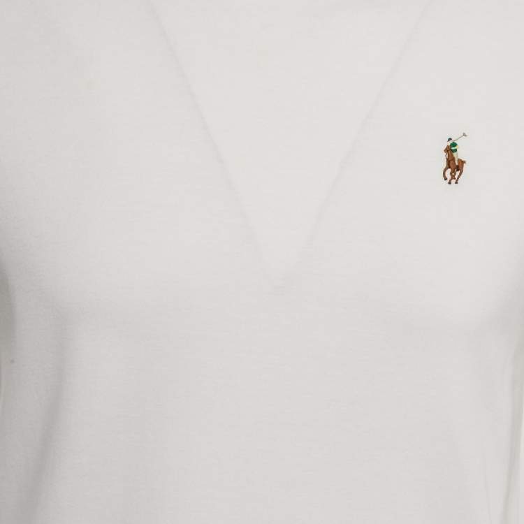 Pre Owned Polo Ralph Lauren White Cotton Crew Neck Custom Slim Fit T-Shirt M