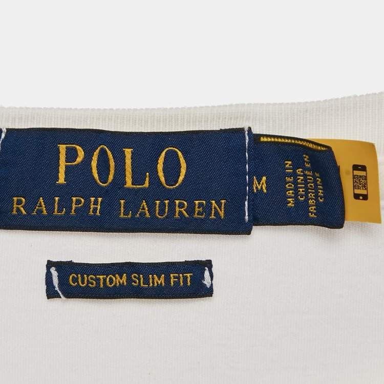 Pre Owned Polo Ralph Lauren White Cotton Crew Neck Custom Slim Fit T-Shirt M