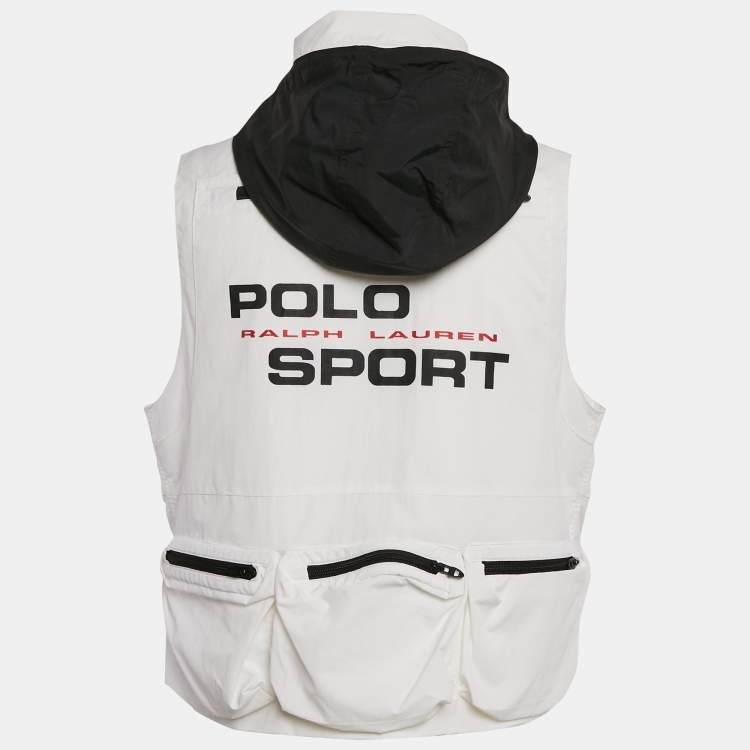 Pre Owned Polo Ralph Lauren White Nylon Zip-Up Hooded Utility Vest M
