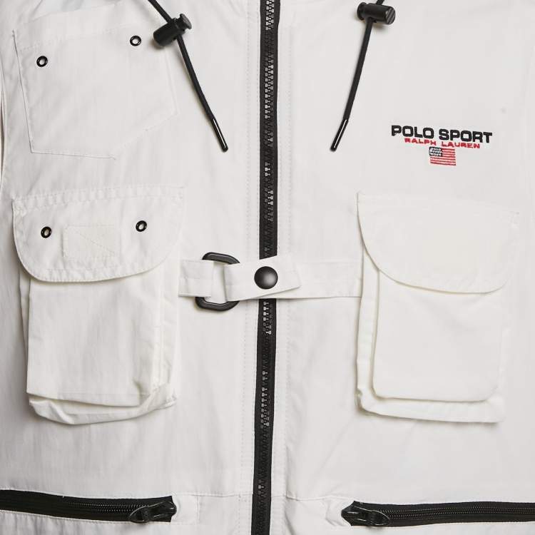 Pre Owned Polo Ralph Lauren White Nylon Zip-Up Hooded Utility Vest M