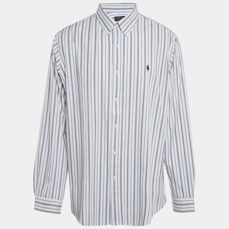 Pre Owned Polo Ralph Lauren White Stripe Cotton Classic Fit Shirt XXL