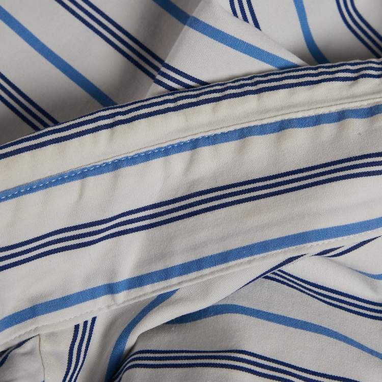 Pre Owned Polo Ralph Lauren White Stripe Cotton Classic Fit Shirt XXL
