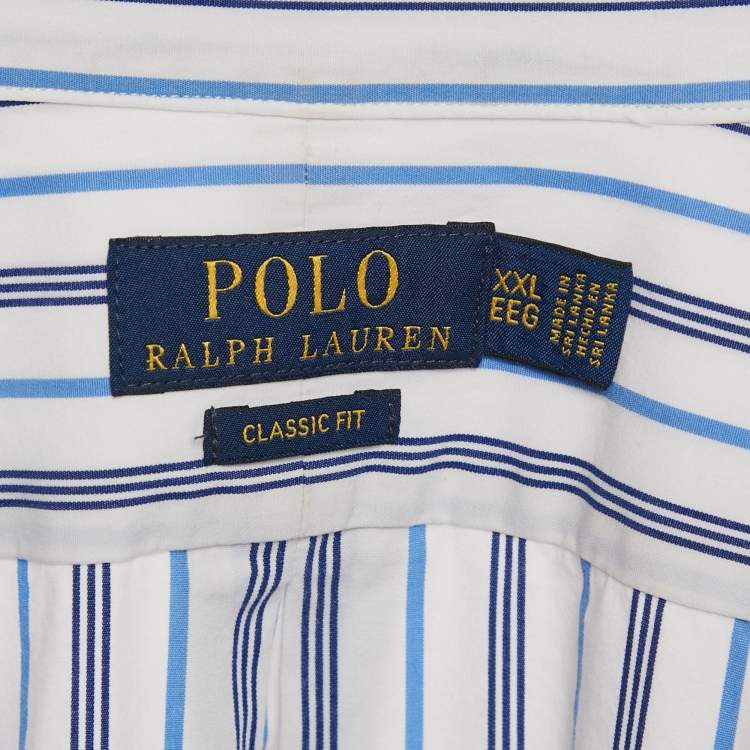 Pre Owned Polo Ralph Lauren White Stripe Cotton Classic Fit Shirt XXL
