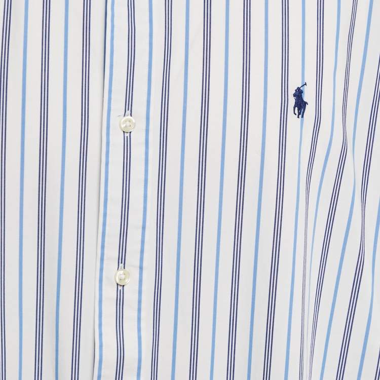Pre Owned Polo Ralph Lauren White Stripe Cotton Classic Fit Shirt XXL