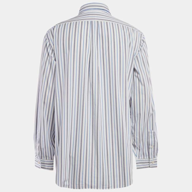 Pre Owned Polo Ralph Lauren White Stripe Cotton Classic Fit Shirt XXL
