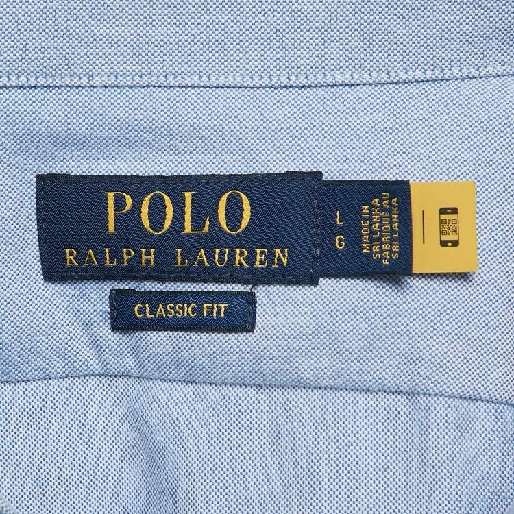 Pre Owned Polo Ralph Lauren Blue Flag Embroidered Cotton Half Sleeve Shirt L