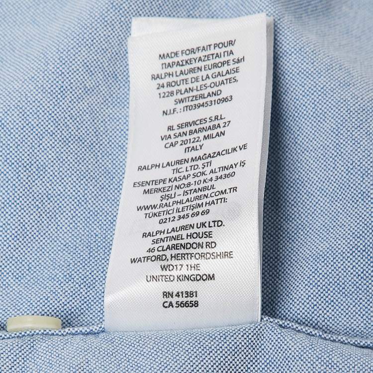 Pre Owned Polo Ralph Lauren Blue Flag Embroidered Cotton Half Sleeve Shirt L