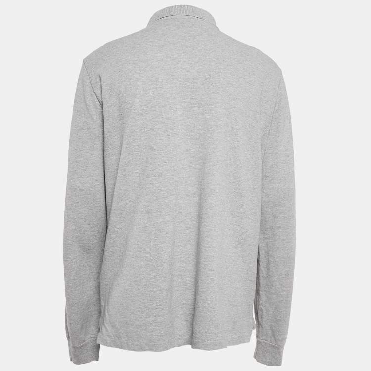 Pre Owned Polo Ralph Lauren Grey Pique Cotton Long Sleeve Slim Fit Polo T-Shirt XL