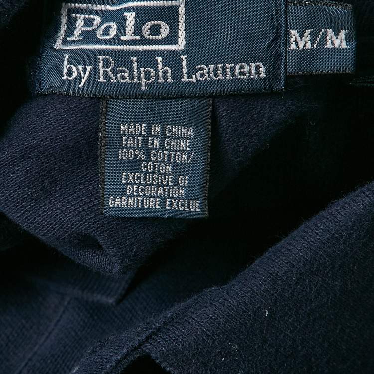 Pre Owned Polo Ralph Lauren Navy Blue Diagonal Stripe Pique Cotton Polo T-Shirt M