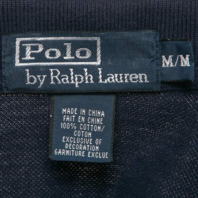 Pre Owned Polo Ralph Lauren Navy Blue Diagonal Stripe Pique Cotton Polo T-Shirt M