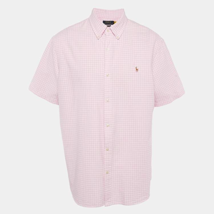 Pre Owned Polo Ralph Lauren Pink Gingham Checks Cotton Short Sleeve Shirt XXL