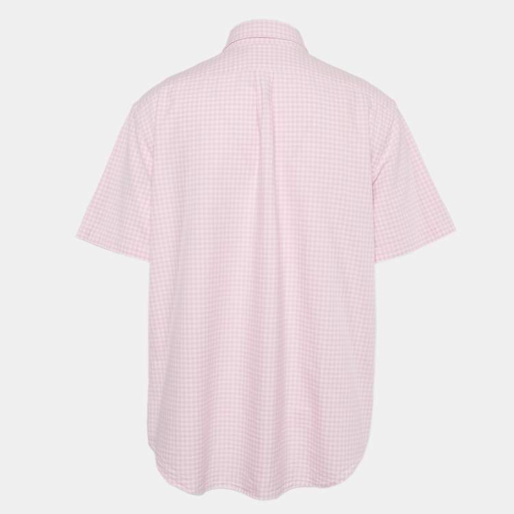 Pre Owned Polo Ralph Lauren Pink Gingham Checks Cotton Short Sleeve Shirt XXL