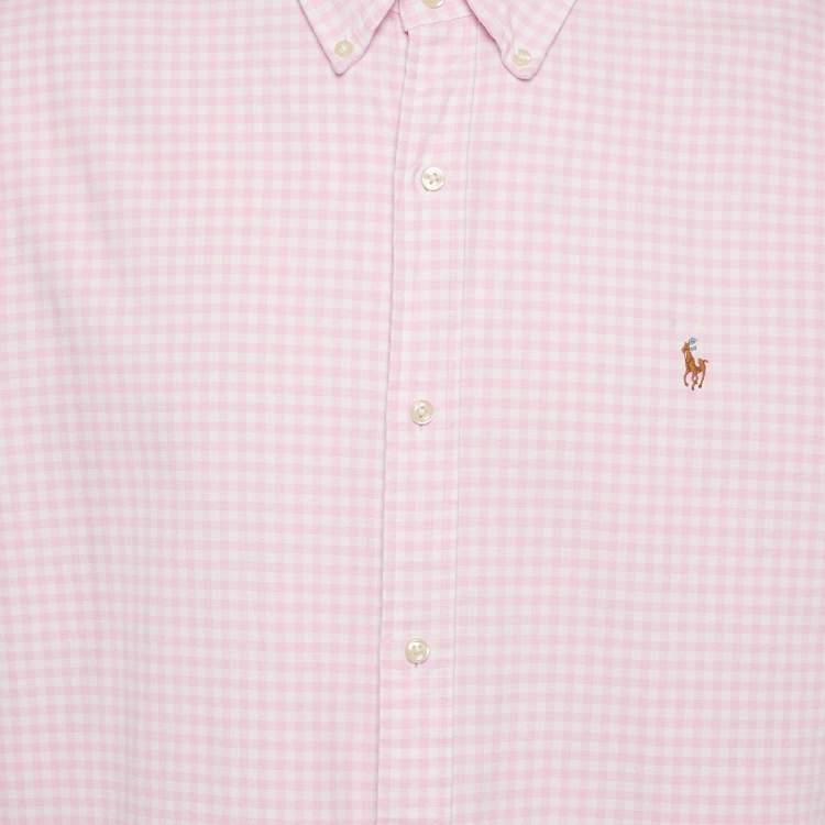 Pre Owned Polo Ralph Lauren Pink Gingham Checks Cotton Short Sleeve Shirt XXL