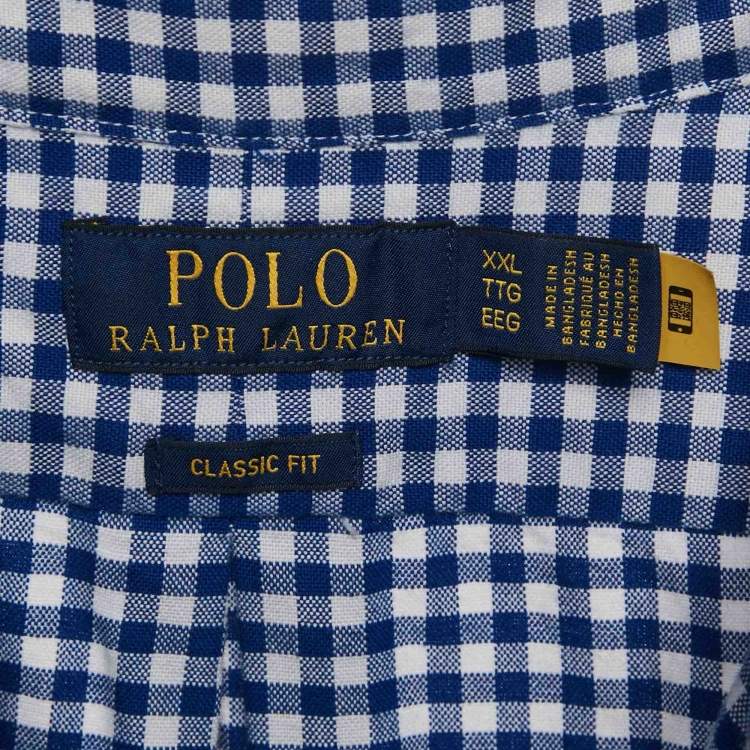 Pre Owned Polo Ralph Lauren Blue Gingham Check Cotton Classic Fit Shirt XXL