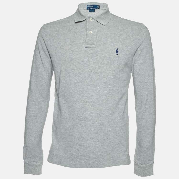 Pre Owned Polo Ralph Lauren Grey Cotton Long Sleeve Polo T-Shirt M