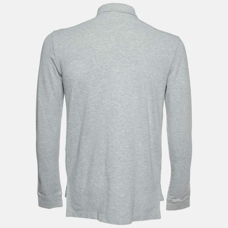 Pre Owned Polo Ralph Lauren Grey Cotton Long Sleeve Polo T-Shirt M