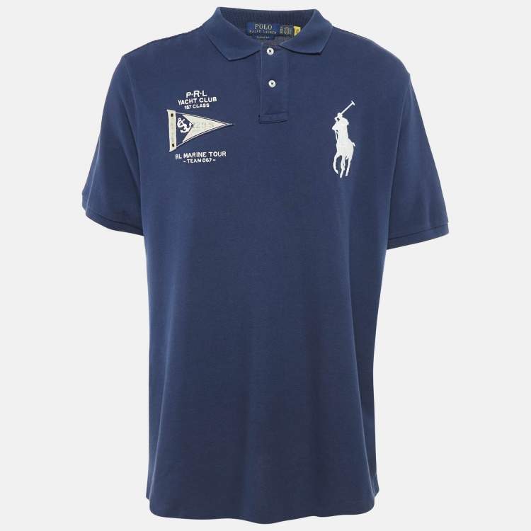 Pre Owned Polo Ralph Lauren Navy Blue Embroidered Polo T-Shirt XL