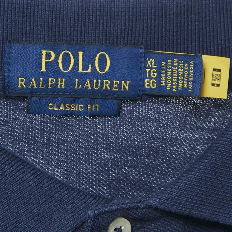 Pre Owned Polo Ralph Lauren Navy Blue Embroidered Polo T-Shirt XL