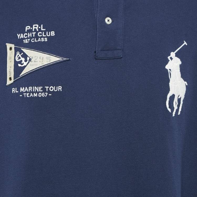 Pre Owned Polo Ralph Lauren Navy Blue Embroidered Polo T-Shirt XL