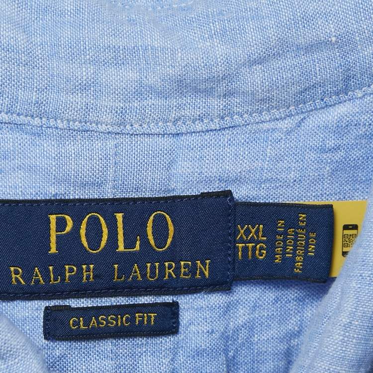 Pre Owned Polo Ralph Lauren Blue Linen Half Sleeve Button Down Classic Fit Shirt XXL