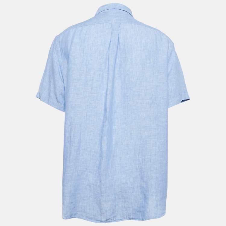 Pre Owned Polo Ralph Lauren Blue Linen Half Sleeve Button Down Classic Fit Shirt XXL