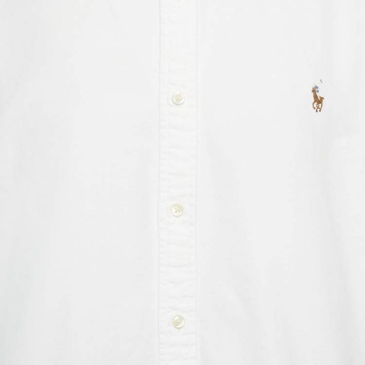 Pre Owned Polo Ralph Lauren White Cotton Half Sleeve Button Down Shirt XXL