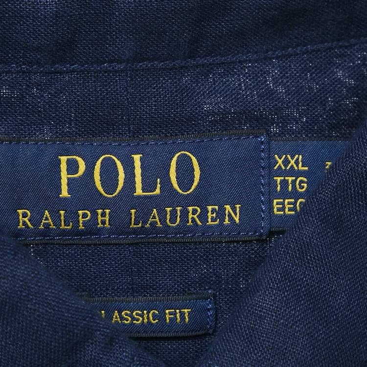 Pre Owned Polo Ralph Lauren Navy Blue Linen Button Down Full Sleeve Shirt XXL