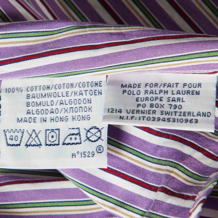 Pre Owned Polo Ralph Lauren Purple Striped Cotton Custom Fit Shirt M