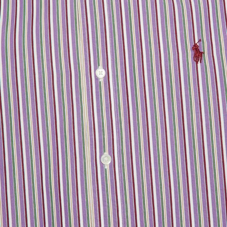 Pre Owned Polo Ralph Lauren Purple Striped Cotton Custom Fit Shirt M