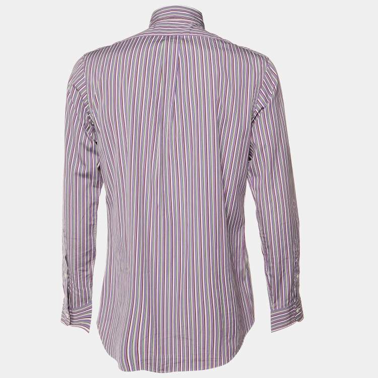 Pre Owned Polo Ralph Lauren Purple Striped Cotton Custom Fit Shirt M