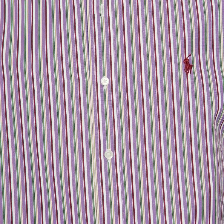 Pre Owned Polo Ralph Lauren Purple Striped Cotton Custom Fit Shirt M