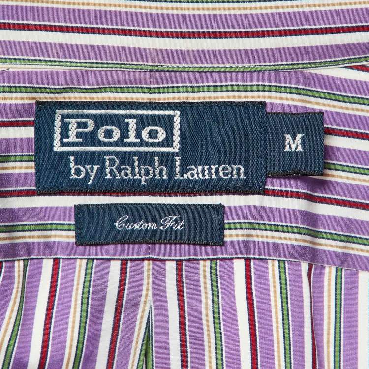 Pre Owned Polo Ralph Lauren Purple Striped Cotton Custom Fit Shirt M