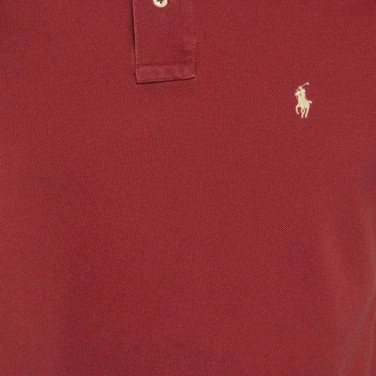 Pre Owned Polo Ralph Lauren Maroon Cotton Custom Fit Polo T-Shirt M