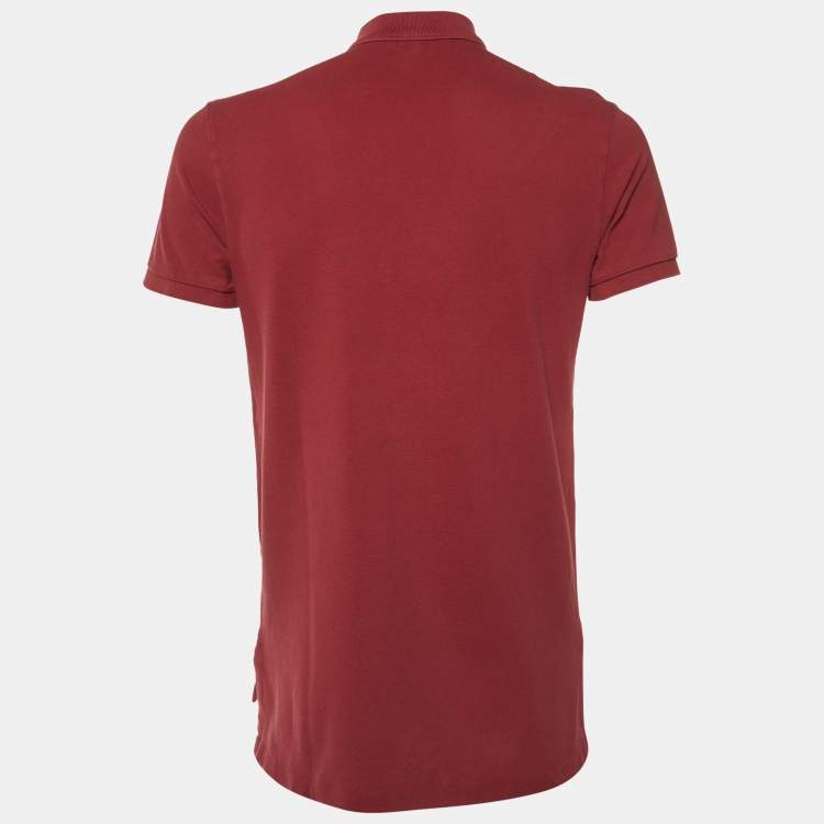 Pre Owned Polo Ralph Lauren Maroon Cotton Custom Fit Polo T-Shirt M