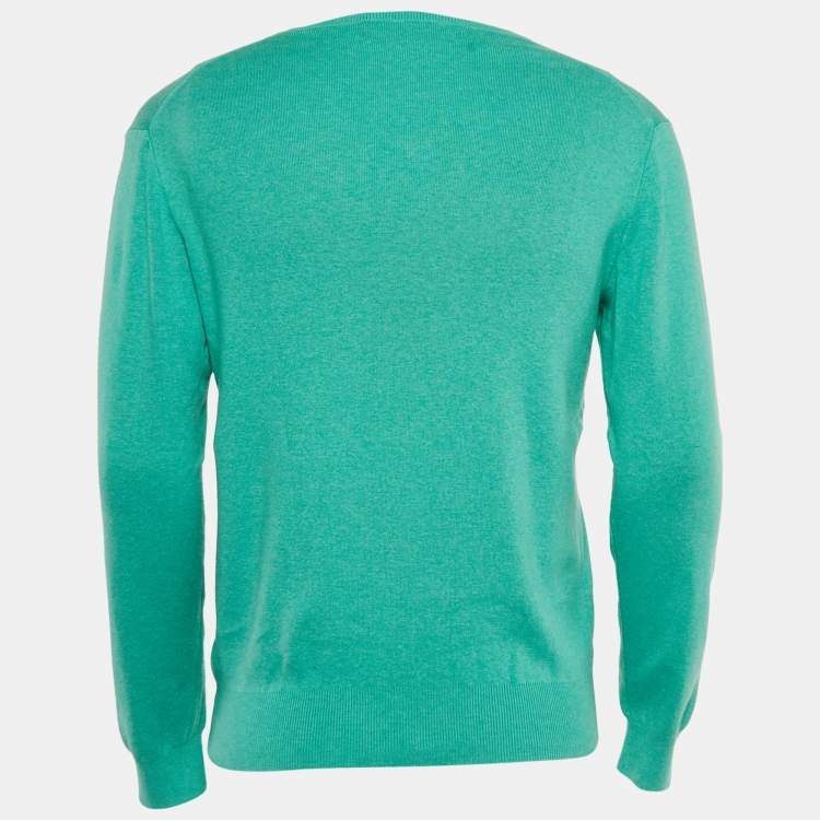 مملوكة مسبقًا Polo Ralph Lauren Green Cotton Knit V-Neck Sweater S