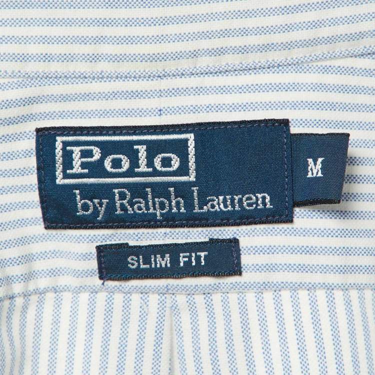 Pre Owned Polo Ralph Lauren Blue Striped Cotton Slim Fit Button Down Shirt M