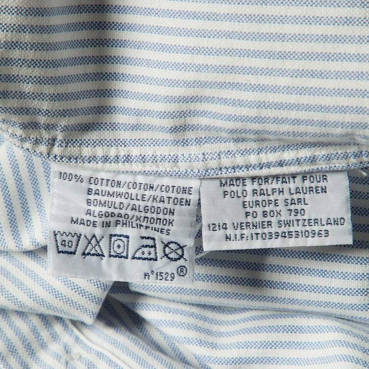 Pre Owned Polo Ralph Lauren Blue Striped Cotton Slim Fit Button Down Shirt M