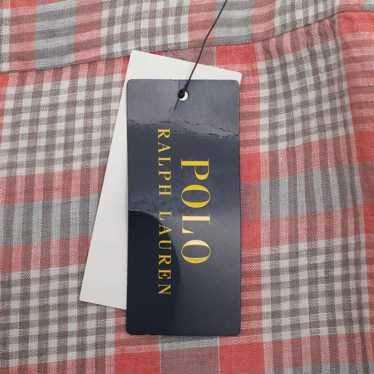 Pre Owned Polo Ralph Lauren Pink/Grey Checkered Linen Classic Fit Shirt L