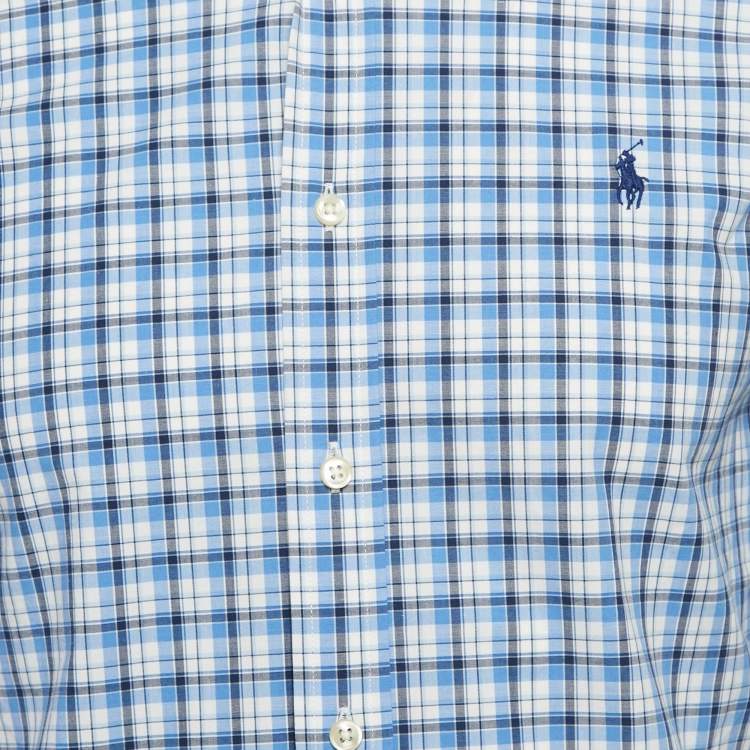 Pre Owned Polo Ralph Lauren Blue Check Stretch Cotton Shirt S
