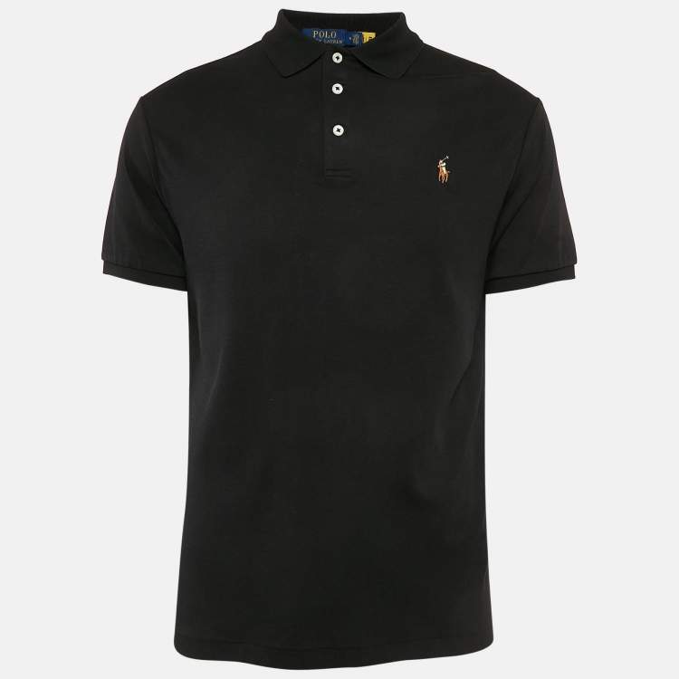 Pre Owned Polo Ralph Lauren Black Jersey Cotton Custom Fit Polo T-Shirt M
