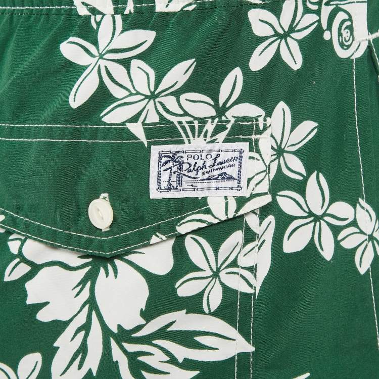 Pre Owned Polo Ralph Lauren Green Floral Print Synthetic Swim Shorts S