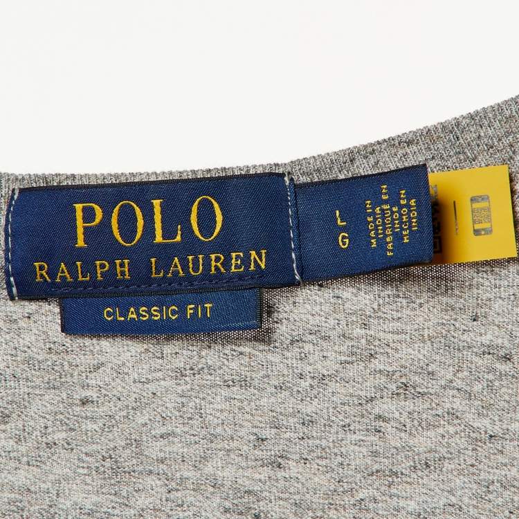 Pre Owned Polo Ralph Lauren Grey Cotton Classic Fit T-Shirt L