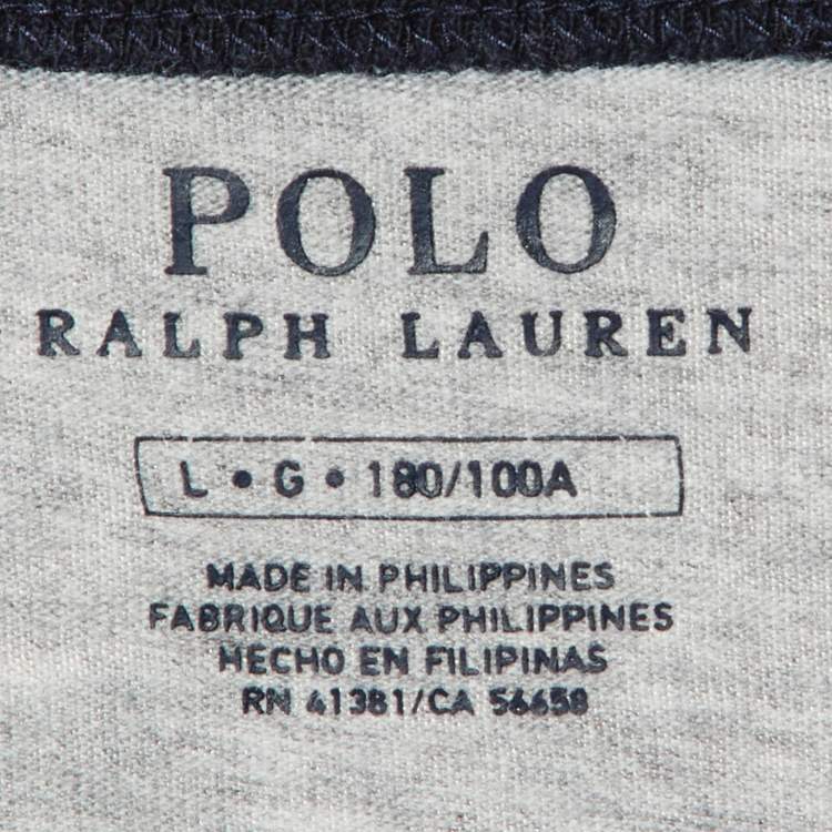 Pre Owned Polo Ralph Lauren Grey/Navy Blue Logo Print Cotton Crew Neck T-Shirt L